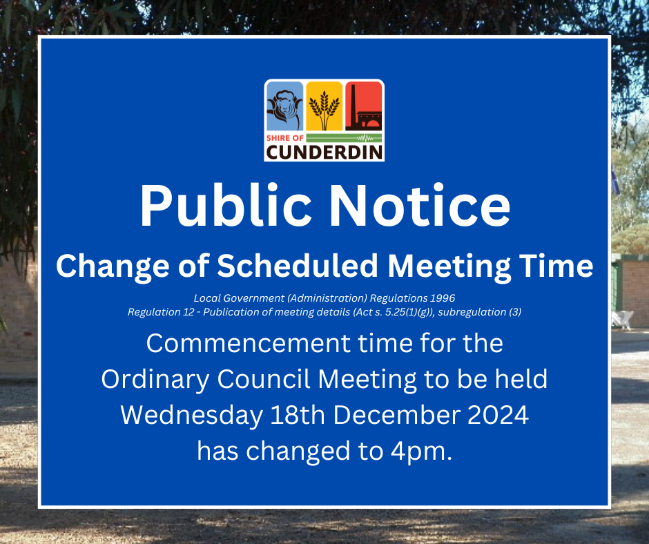 Public Notice - Change of Council Meeting Commencement Time