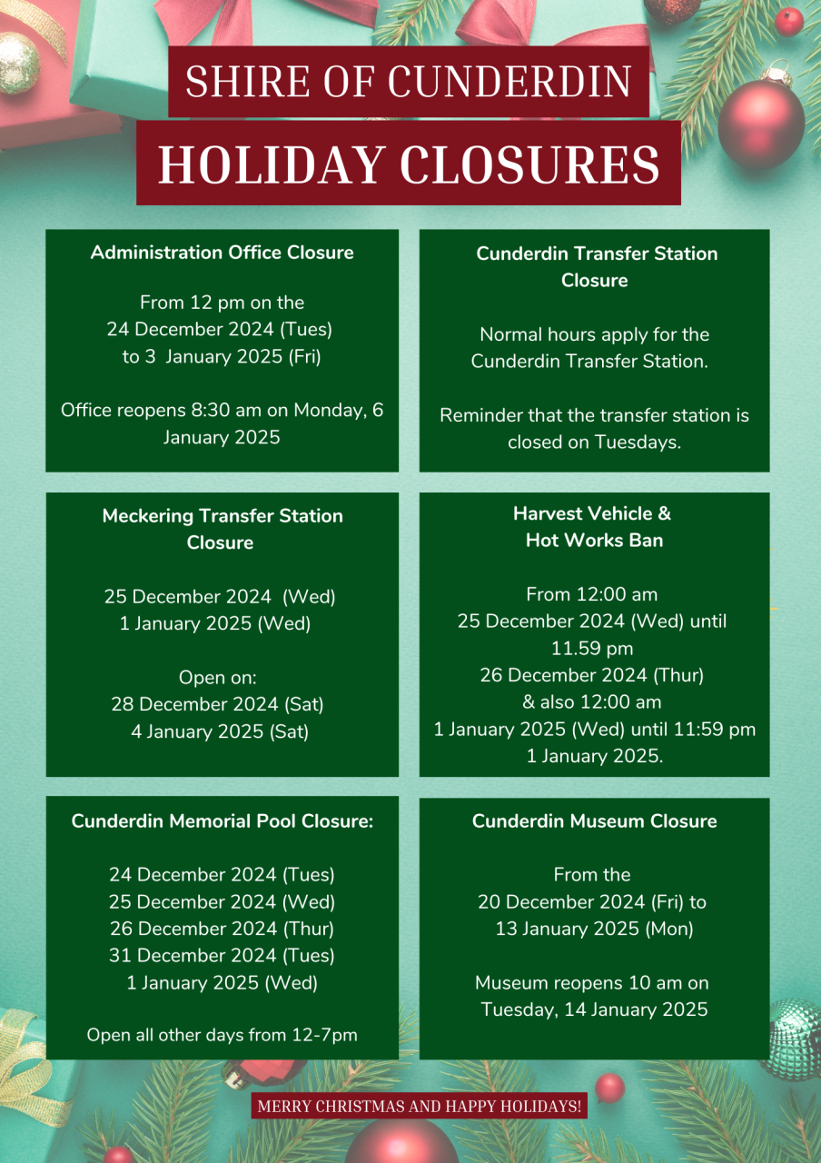 Holiday Closure times